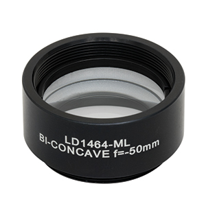 LD1464-ML - Ø1in N-BK7 Bi-Concave Lens, SM1-Mounted, f =-50 mm, Uncoated
