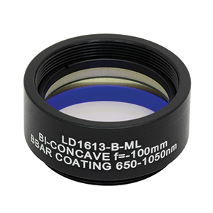 LD1613-B-ML - Ø1in N-BK7 Bi-Concave Lens, SM1-Mounted, f =-100 mm, ARC: 650-1050 nm