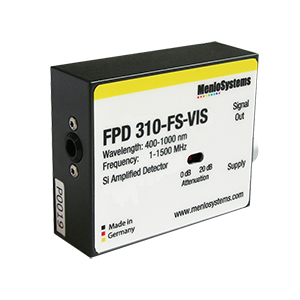 FPD310-FS-VIS - Si高感度PIN増幅ディテクタ、利得切替可、400～1000 nm、 1 MHz～1.5 GHz BW、0.13 mm²、M4タップ穴、電源付属 (ミリ規格)