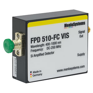 FPD510-FC-VIS - Si高感度PIN増幅ディテクタ、固定利得、400～1000 nm、 DC～250 MHz、電源付属(ミリ規格)