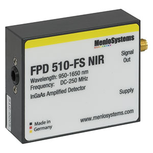 FPD510-FS-NIR - InGaAs高感度PIN増幅ディテクタ、固定利得、950～1650 nm、DC～250 MHz、0.07 mm²、M4タップ穴、電源付属(ミリ規格)