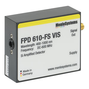 FPD610-FS-VIS - Si高感度PIN増幅ディテクタ、固定利得、400～1000 nm、600 MHz BW、0.13  mm²、M4タップ穴、電源付属(ミリ規格)