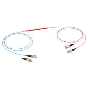 TM105R2F2B - 2x2 Multimode Fiber Optic Coupler, Low OH, Ø105 µm Core, 0.22 NA, 90:10 Split, FC/PC