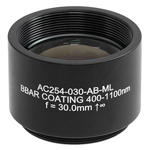 AC254-030-AB-ML - f = 30.0 mm, Ø1in Achromatic Doublet, SM1-Threaded Mount, ARC: 400 - 1100 nm