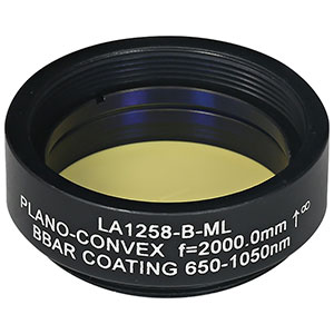 LA1258-B-ML - Ø1in N-BK7 Plano-Convex Lens, SM1-Threaded Mount, f = 2000 mm, ARC: 650-1050 nm