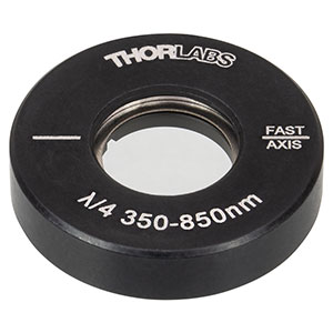 AQWP05M-580 - Ø1/2in Mounted Quartz Zero-Order Achromatic Quarter-Wave Plate, Ø1in Mount, 350 - 850 nm