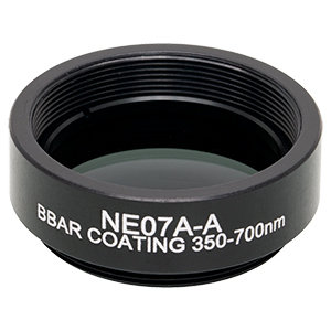 NE07A-A - Ø25 mm Absorptive Neutral Density Filter, SM1-Threaded Mount, ARC: 350-700 nm, OD: 0.7