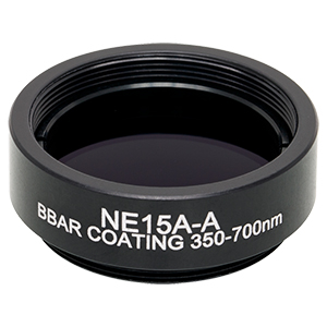 NE15A-A - Ø25 mm Absorptive Neutral Density Filter, SM1-Threaded Mount, ARC: 350 - 700 nm, OD: 1.5