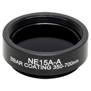 NE15A-A - Ø25 mm Absorptive Neutral Density Filter, SM1-Threaded Mount, ARC: 350-700 nm, OD: 1.5