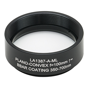 LA1387-A-ML - Ø1.5in N-BK7 Plano-Convex Lens, SM1.5-Threaded Mount, f = 100 mm, ARC: 350-700 nm