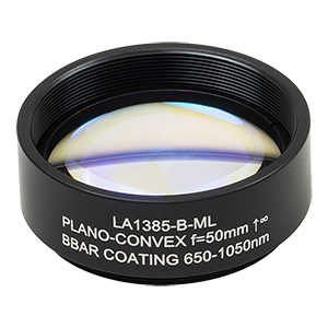 LA1385-B-ML - Ø1.5in N-BK7 Plano-Convex Lens, SM1.5-Threaded Mount, f = 50 mm, ARC: 650-1050 nm