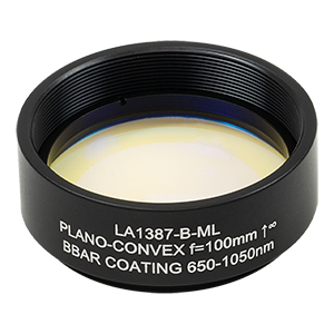 LA1387-B-ML - Ø1.5in N-BK7 Plano-Convex Lens, SM1.5-Threaded Mount, f = 100 mm, ARC: 650-1050 nm
