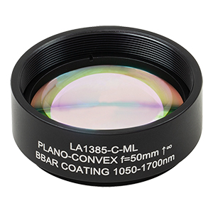 LA1385-C-ML - Ø1.5in N-BK7 Plano-Convex Lens, SM1.5-Threaded Mount, f = 50 mm, ARC: 1050-1700 nm