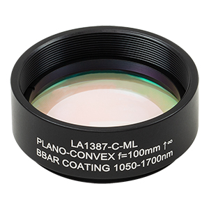 LA1387-C-ML - Ø1.5in N-BK7 Plano-Convex Lens, SM1.5-Threaded Mount, f = 100 mm, ARC: 1050-1700 nm