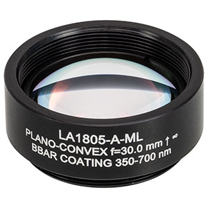 LA1805-A-ML - Ø1in N-BK7 Plano-Convex Lens, SM1-Threaded Mount, f = 30 mm, ARC: 350-700 nm