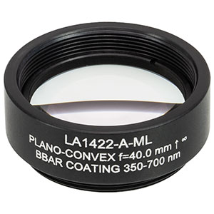 LA1422-A-ML - Ø1in N-BK7 Plano-Convex Lens, SM1-Threaded Mount, f = 40 mm, ARC: 350-700 nm
