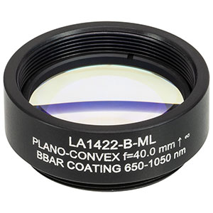 LA1422-B-ML - Ø1in N-BK7 Plano-Convex Lens, SM1-Threaded Mount, f = 40 mm, ARC: 650-1050 nm