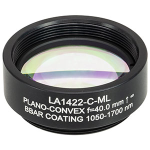 LA1422-C-ML - Ø1in N-BK7 Plano-Convex Lens, SM1-Threaded Mount, f = 40 mm, ARC: 1050-1700 nm