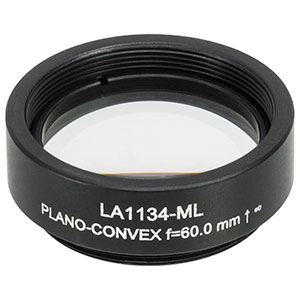 LA1134-ML - Ø1in N-BK7 Plano-Convex Lens, SM1-Threaded Mount, f = 60 mm, Uncoated