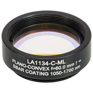 LA1134-C-ML - Ø1in N-BK7 Plano-Convex Lens, SM1-Threaded Mount, f = 60 mm, ARC: 1050-1700 nm