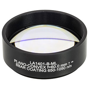LA1401-B-ML - Ø2in N-BK7 Plano-Convex Lens, SM2-Threaded Mount, f = 60 mm, ARC: 650-1050 nm