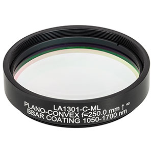 LA1301-C-ML - Ø2in N-BK7 Plano-Convex Lens, SM2-Threaded Mount, f = 250 mm, ARC: 1050-1700 nm