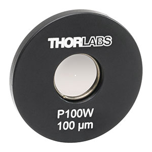P100W - Ø25.4 mm(Ø1インチ)マウント付きピンホール、ピンホール径100 ± 4 µm、タングステン製