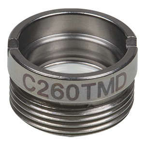 C260TMD - f= 15.3 mm, NA = 0.16, WD = 12.4 mm, DW = 780 nm, Mounted Aspheric Lens, Uncoated