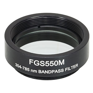 FGS550M - Ø25 mm KG2 Colored Glass Bandpass Filter, SM1-Threaded Mount, 304 - 785 nm 