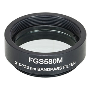 FGS580M - Ø25 mm KG1 Colored Glass Bandpass Filter, SM1-Threaded Mount, 315 - 725 nm