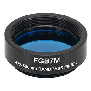 FGB7M - Ø25 mm BG7 Colored Glass Bandpass Filter, SM1-Threaded Mount, 435 - 500 nm