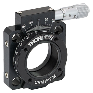 CRM1PT/M - ケージ用マイクロメータ付き精密回転マウント、Ø25 mm～Ø25.4 mm(Ø1インチ)光学素子用、M4タップ穴(ミリ規格)