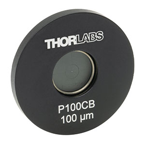 P100CB - Ø25.4 mm(Ø1インチ)マウント付きピンホール、ピンホール径100 ± 4 µm、金メッキ銅製