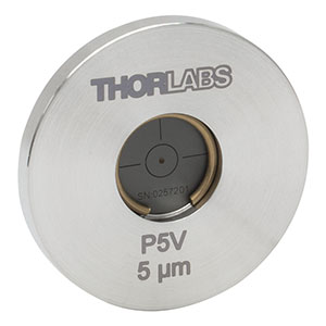 P5V - Ø25.4 mm(Ø1インチ)マウント付きピンホール、ピンホール径5 ± 1 µm、ステンレススチール製、真空対応