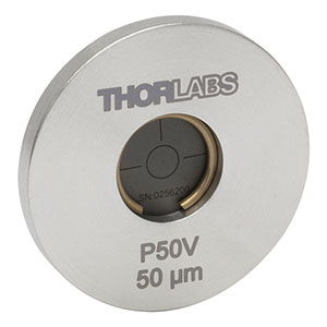 P50V - Ø25.4 mm(Ø1インチ)マウント付きピンホール、ピンホール径50 ± 3 µm、ステンレススチール製、真空対応