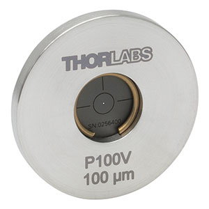 P100V - Ø25.4 mm(Ø1インチ)マウント付きピンホール、ピンホール径100 ± 4 µm、ステンレススチール製、真空対応