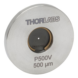 P500V - Ø25.4 mm(Ø1インチ)マウント付きピンホール、ピンホール径500 ± 10 µm、ステンレススチール製、真空対応