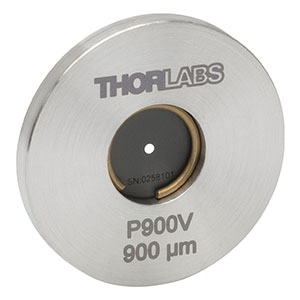P900V - Ø25.4 mm(Ø1インチ)マウント付きピンホール、ピンホール径900 ± 10 µm、ステンレススチール製、真空対応