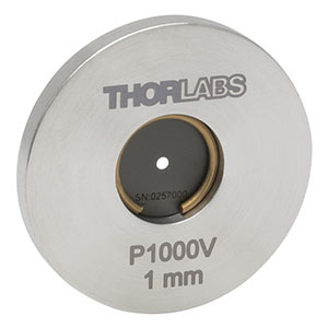 P1000V - Ø25.4 mm(Ø1インチ)マウント付きピンホール、ピンホール径1000 ± 10 µm、ステンレススチール製、真空対応