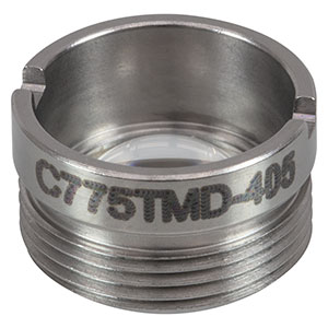 C775TMD-405 - f = 4.0 mm, NA = 0.60, WD = 1.5 mm, Mounted Geltech Aspheric Lens, ARC: 405 nm