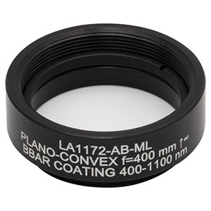 LA1172-AB-ML - Ø1in N-BK7 Plano-Convex Lens, SM1-Threaded Mount, f = 400 mm, ARC: 400-1100 nm