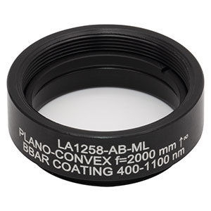 LA1258-AB-ML - Ø1in N-BK7 Plano-Convex Lens, SM1-Threaded Mount, f = 2000 mm, ARC: 400-1100 nm
