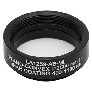 LA1259-AB-ML - Ø1in N-BK7 Plano-Convex Lens, SM1-Threaded Mount, f = 2500 mm, ARC: 400-1100 nm
