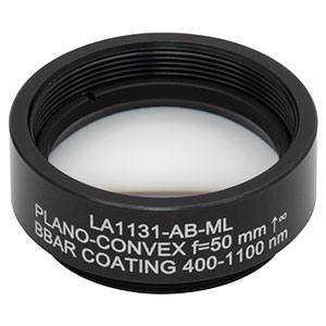 LA1131-AB-ML - Ø1in N-BK7 Plano-Convex Lens, SM1-Threaded Mount, f = 50 mm, ARC: 400-1100 nm