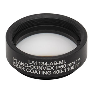 LA1134-AB-ML - Ø1in N-BK7 Plano-Convex Lens, SM1-Threaded Mount, f = 60 mm, ARC: 400-1100 nm