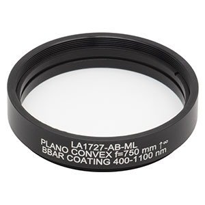 LA1727-AB-ML - Ø2in N-BK7 Plano-Convex Lens, SM2-Threaded Mount, f = 750 mm, ARC: 400-1100 nm