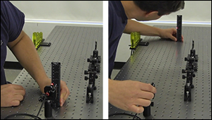 Leveling a laser beam with respect to an optical table.