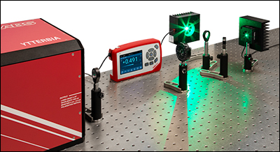'Light from Thorlabs' previous-generation FSL1030X2 ytterbium laser passing through an NLC05 crystal.